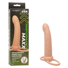 Dildo Performance Performance Maxx™ Rechargeable Ribbed Dual Penetrator 6"- Ivory Calexotics Dildos Juguete Sexuales Sex Shop Tienda para Adultos