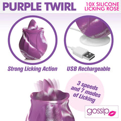 Vibrador Gossip Purple Twirl 10X Silicone Licking Rose
