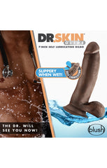 Dildo Consolador Dr. Skin Glide 7" Self Lubricating Dildo Consolador with Balls - Dark Cake Sex Shop Juguetes Sexuales para Adultos