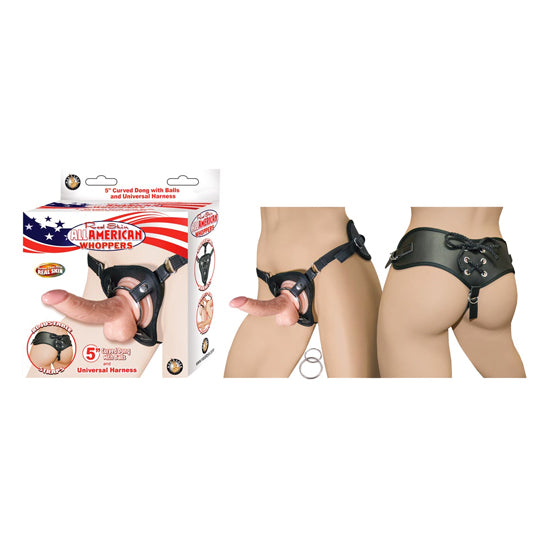 Dildo All American Whoppers 5" Curved White Dong & Harness - Cake Sex Shop