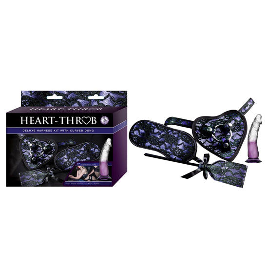 Set Heart-Throb Deluxe Harness Kit With Curved Dong-Purple - Cake Sex Shop