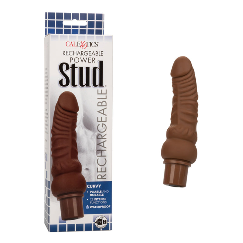 Dildo Rechargeable Power Stud Curvy-6.75"  Brown - Cake Sex Shop