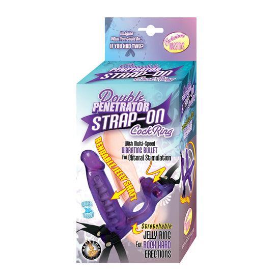 Dildo Double Penetrator Strap-On Cockring 5.75"- Purple - Cake Sex Shop