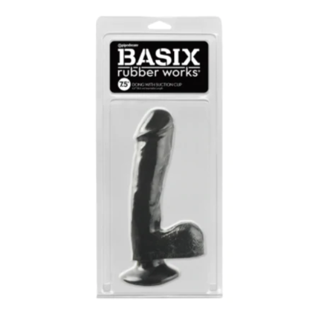 Basix Rubber Works 7.5" Dong With Suction Cup - Black