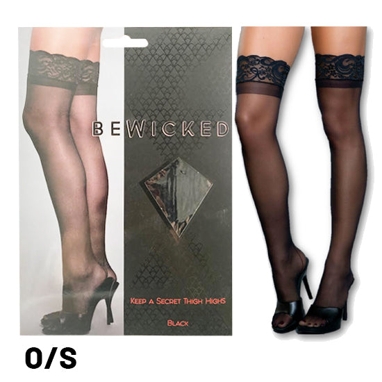 Medias Bewicked Keep A Secret Thigh Highs-Black O/S - Cake Sex Shop