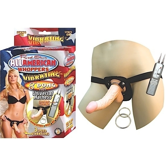 Dildo Arnés All American Whoppers Vibrating 8'' Dong With Universal Harness Flesh Cake Sex Shop México