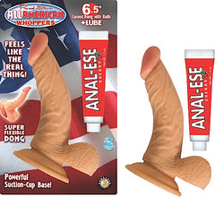 Dildo All American Whoppers 6.5" Curved Dong With Balls + Lube Flesh - Cake Sex Shop