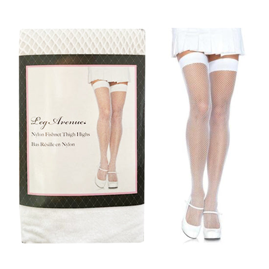 Medias Fishnet Thigh Highs - One Size - White - Cake Sex Shop