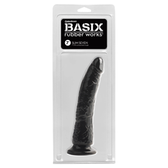 Dildo Basix Rubber Works Slim 7"- Black - Cake Sex Shop