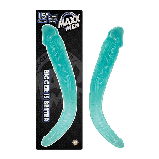 Dildo Maxx Men 15″ Crystal Curved Double Dong-Blue