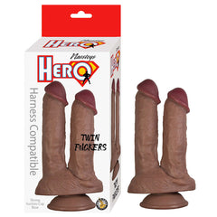 Dildo Hero Twin Fuckers 6"- Brown - Cake Sex Shop