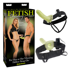 Dildo Fetish Fantasy Series For Him Or Her Vibrating Hollow Strap-On 15 cm- Glow In The Dark - Cake Sex Shop