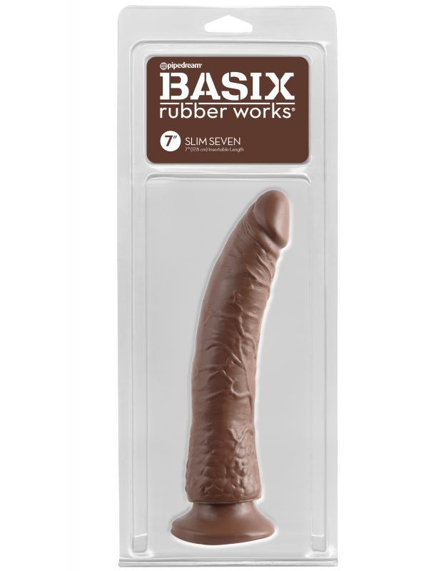 Dildo Basix Rubber Works Slim 7" - Brown - Cake Sex Shop