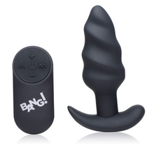 Plug Bang 21X Vibrating Silicone Swirl Butt Plug W/ Remote Control-Black - Cake Sex Shop 2 3