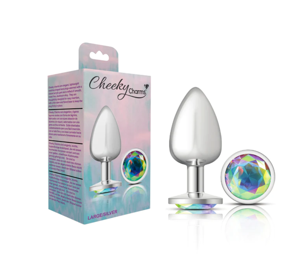 Plug Anal Cheeky Charms Medium Silver Metal Butt Plug-Round-Clear - Cake Sex Shop