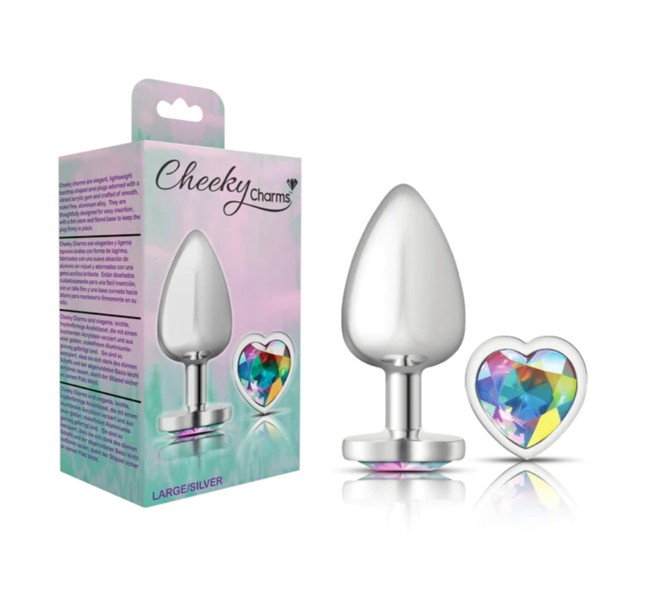 Plug Anal Cheeky Charms Small-Silver Metal Butt Plug-Heart-Clear - Cake Sex Shop